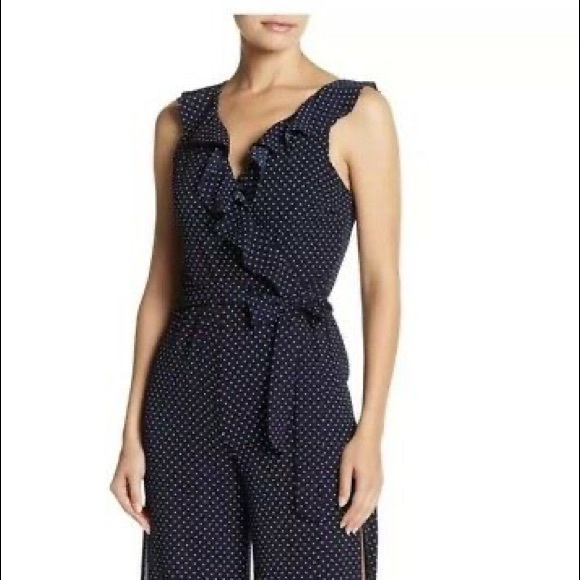 love...ady Pants - Blue & white polka dot jumpsuit